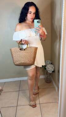 White Off-The-Shoulder Smocked Ruffle Romper with Pom Pom Trim